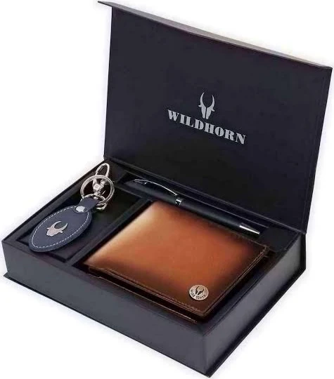 WildHorn Leather Wallet, Keychain & Pen Combo